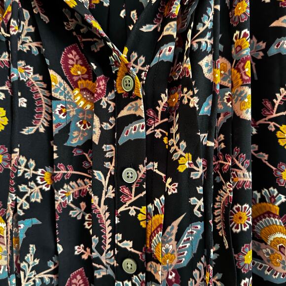 Loft Garden Pintuck Tunic Blouse Popover Top Sz Small Boho Floral Paisley - Picture 2 of 8